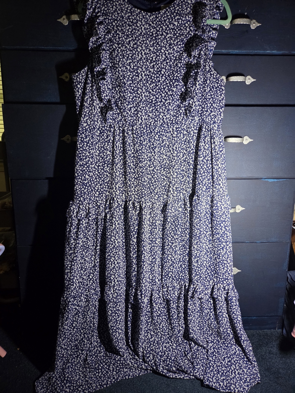 Navy blue and white floral print midi dress from J. Crew. Size 12